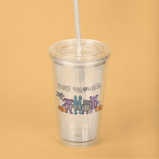 Copo De Acrílico Bons animais de esqueleto e abóboras no Halloween (Criador carregado)
