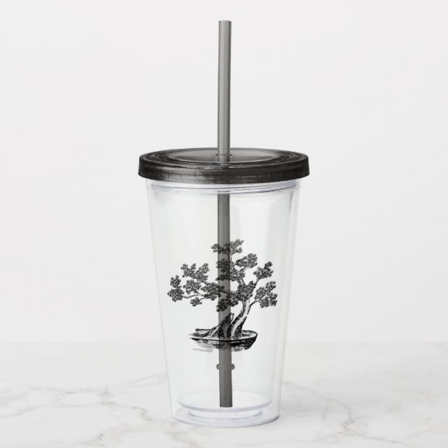 Copo De Acrílico Bonsai - Estilo chinês - preto e branco (Frente)