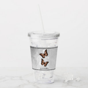 Copo De Acrílico Borboleta De Cobre Personalizada