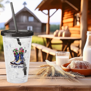 Copo De Acrílico Botas de cowgirl florais personalizadas