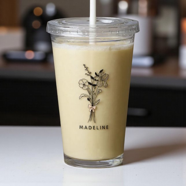 Copo De Acrílico Bridesmaid Floral Personalizado Com Arco Rosa (Criador carregado)