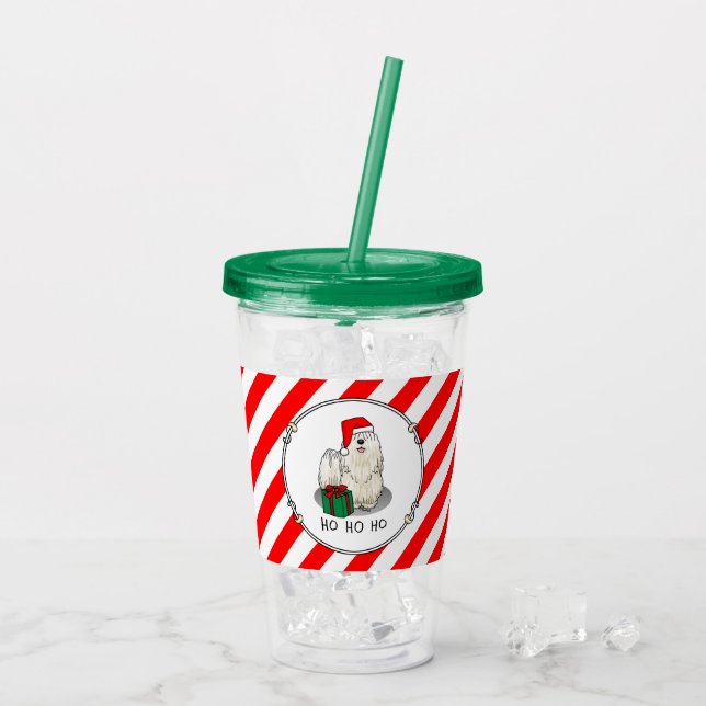 Copo De Acrílico Cachorro de Natal Santa Hat Puli (branco) Engraçad (Gelo traseiro)