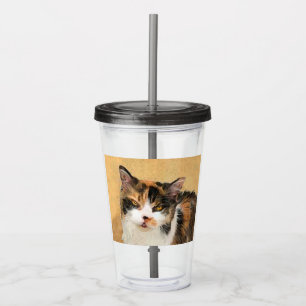 Copo De Acrílico Calico Cat Painting - Gato Original Bonito