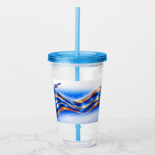 Copo De Acrílico Camisa Aqualume Wave – Fluxo Abstrato Laranja Azul