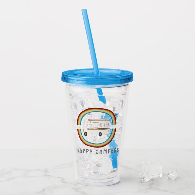 Copo De Acrílico Campers felizes Rainbow RV Sunset Motorhome RV (Gelo frontal)