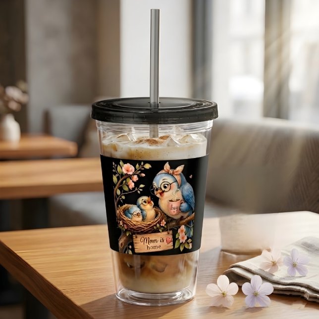 Copo De Acrílico Caneca Preta Mãe Está em Casa Presente de Pássaro (Criador carregado)