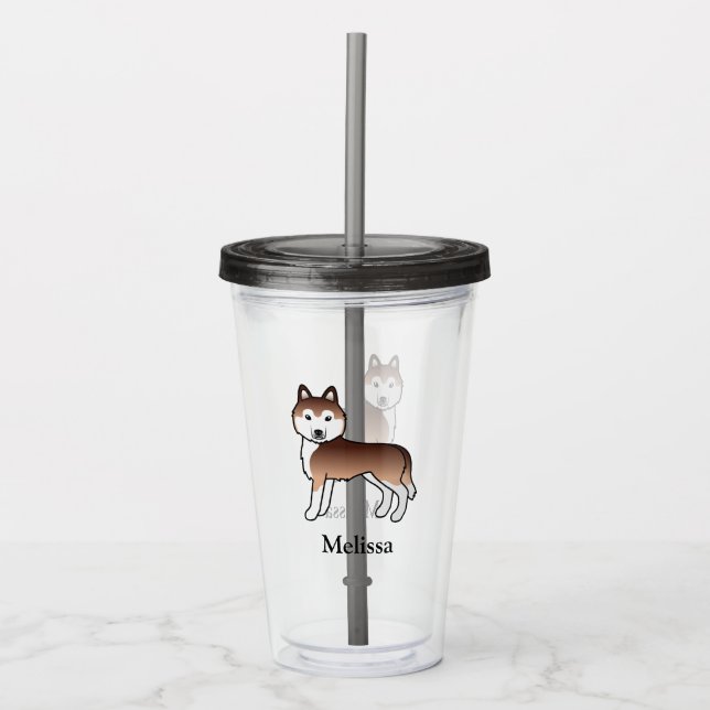 Copo De Acrílico Cão Husky Siberiano Cobre & Nome Personalizado (Frente)