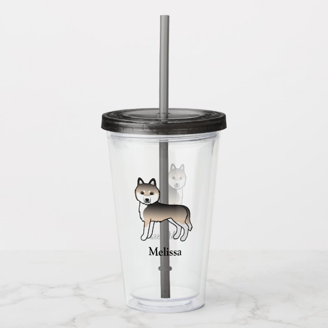 Copo De Acrílico Cão Husky Siberiano Sable & Nome Personalizado (Frente)