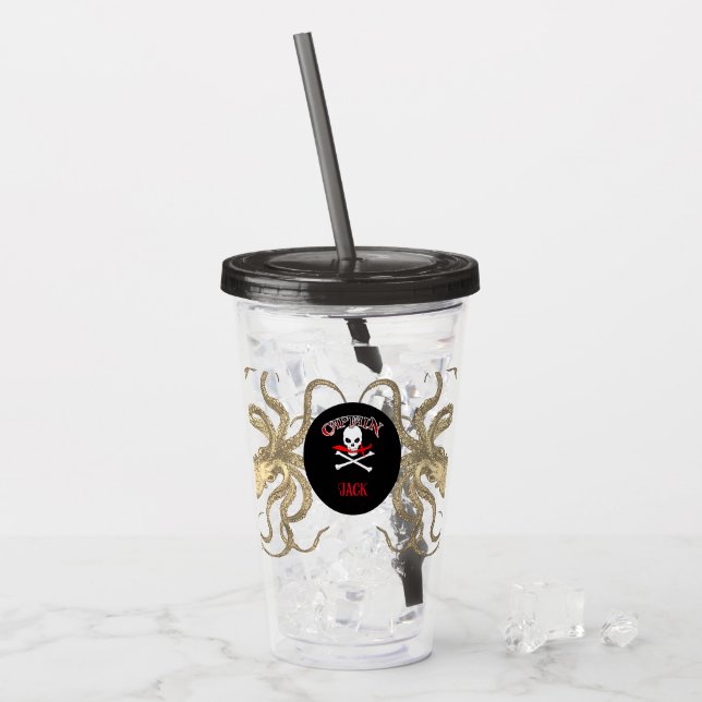 Copo De Acrílico Capitão Pirata Personalizado (Gelo frontal)