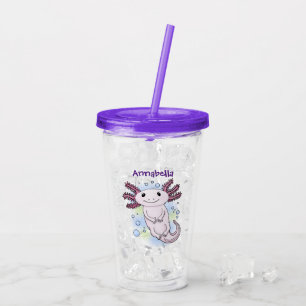 Copo De Acrílico Cartoon axolotel rosa adorável