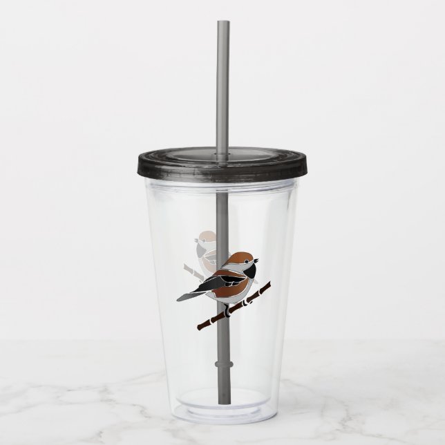 Copo De Acrílico Cartoon Boreal Chickadee Bird Adorável (Frente)