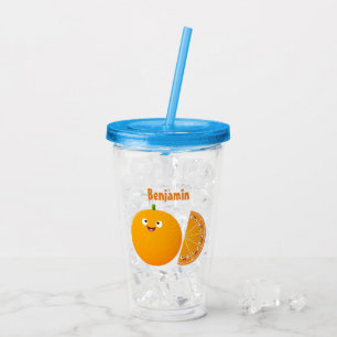 Copo De Acrílico Cartoon de fruta de citros de laranja feliz