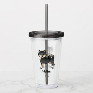 Copo De Acrílico Cartoon Malamute Preto E Tan