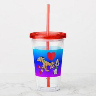 Copo De Acrílico Cartoon Tumbler: Cachorro e Gato Bonitos