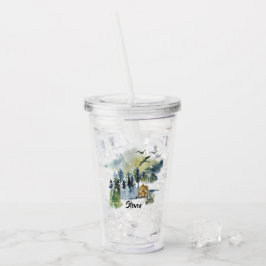 Copo De Acrílico Cena florestal em aquarela personalizada