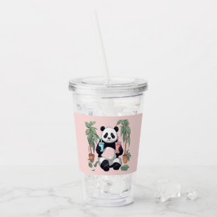 Copo De Acrílico Chá de bolha de bebendo de Panda, chá de boba