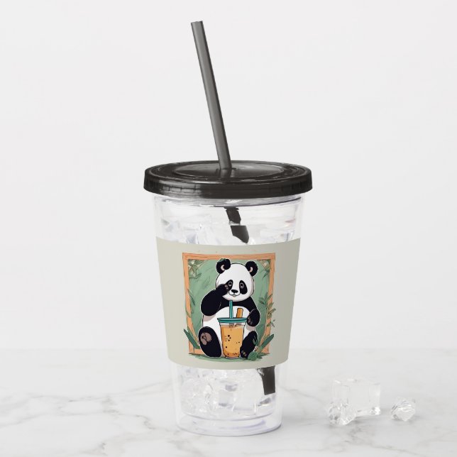 Copo De Acrílico Chá de bolha de bebendo de Panda, chá de boba (Gelo frontal)