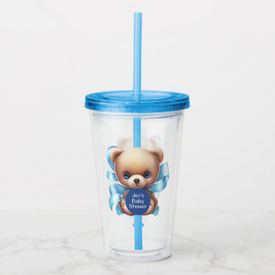 Copo De Acrílico Chá de fraldas Azul do Urso Teddy