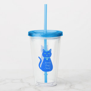 Copo De Acrílico Chá de fraldas Personalizado De Gato De Bebê Azul