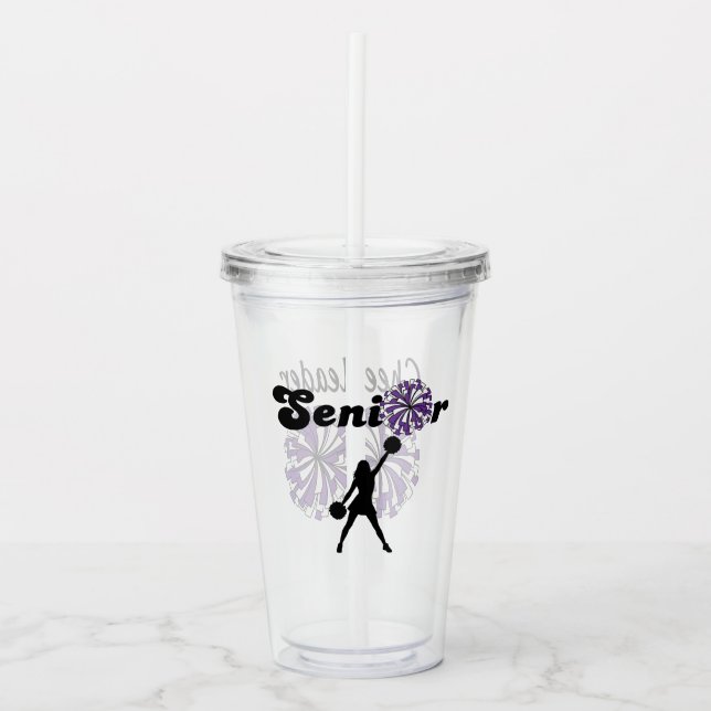 Copo De Acrílico Cheerleader Sênior de Duas Faces Roxo e Branco (Frente)