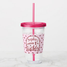 Copo De Acrílico Cherry Theme First Birthday Acrylic Tumbler