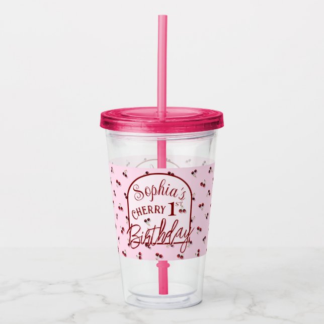 Copo De Acrílico Cherry Theme First Birthday Acrylic Tumbler (Frente)