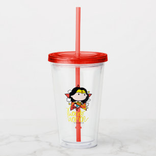 Copo De Acrílico Chibi Mulher Maravilha Voando Com Laço