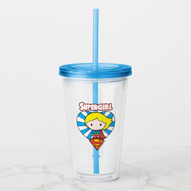Copo De Acrílico Chibi Supergirl Starburst Heart and Logo (Frente)