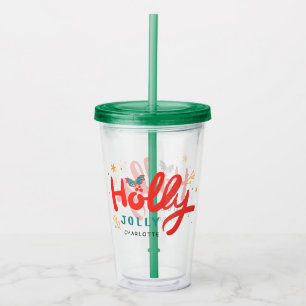 Copo De Acrílico Christmas Holly Jolly Fun Winter Personalization N