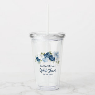 Copo De Acrílico Chuva de Noiva Azul Empoeirada Floral Personalizad