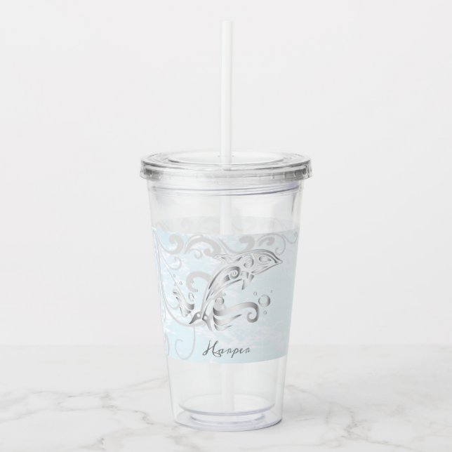 Copo De Acrílico Cinza Dolphin Personalised Acrylic Tumbler (Frente)