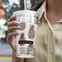 Cinzas Tropicais E Padrão De Abacaxi Rosa Com Nome