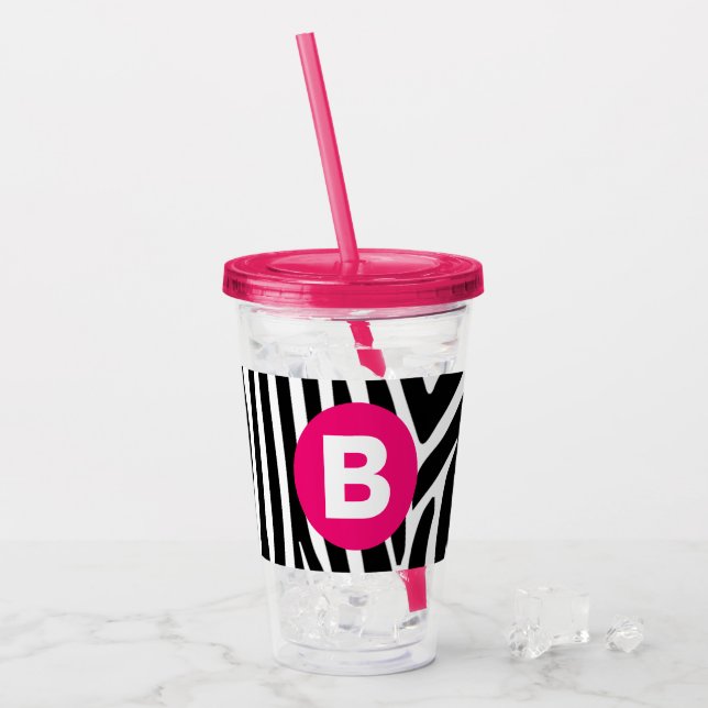 Copo De Acrílico Classic Zebra Stripes Bright Pink Monogram (Gelo frontal)