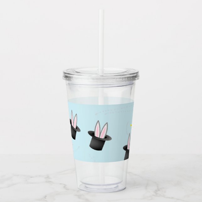 Copo De Acrílico Coelhinho com um chapéu com uva mágica azul (Frente)