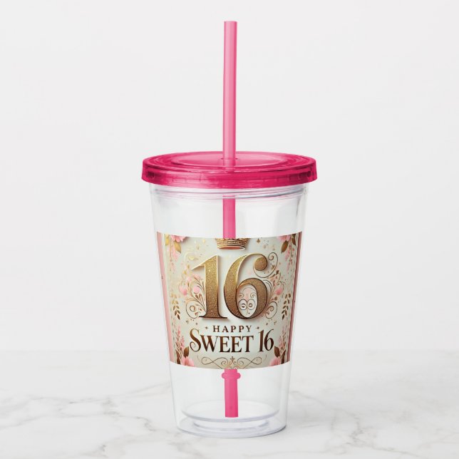 Copo De Acrílico Coleção Murugi Drinkware Sweet16 Aniversário (Frente)