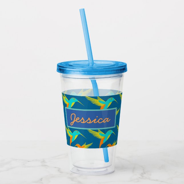 Copo De Acrílico Colibris exóticos elegantes personalizados (Esquerda)