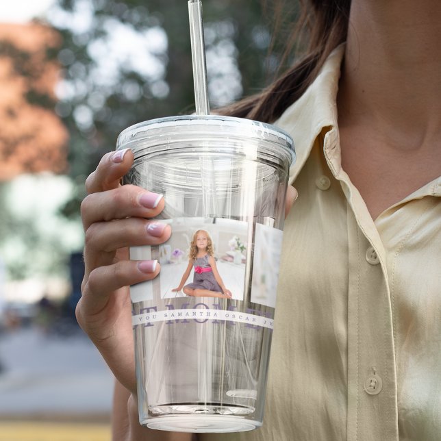Copo De Acrílico Collage Foto Roxa Melhor Mãe Já Presente (Criador carregado)