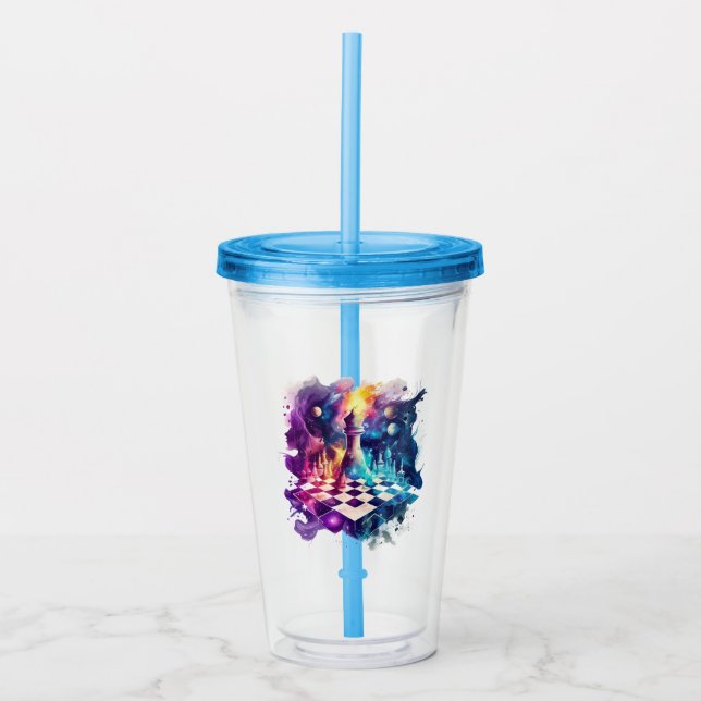 Copo De Acrílico Conselho de Peça de Xadrez de Aquarela (Frente)