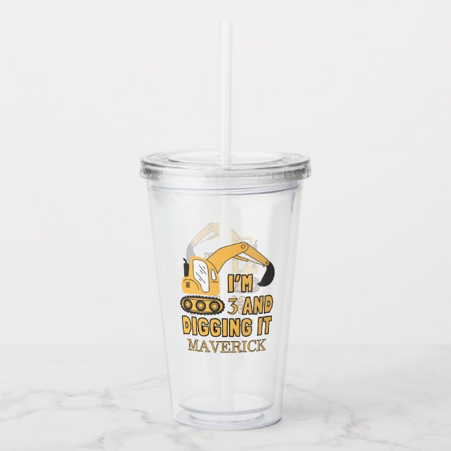 Copo De Acrílico Construção de Bois Amarelos Despejam Caminhão Aniv (Frente)