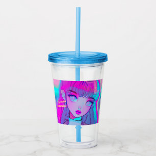 Copo De Acrílico Copo Acrílico Garota Anime Neon Fofa