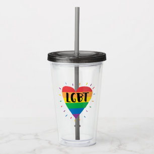 Copo De Acrílico Coração Arco-Íris LGBT