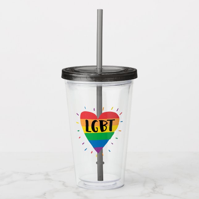 Copo De Acrílico Coração Arco-Íris LGBT (Frente)