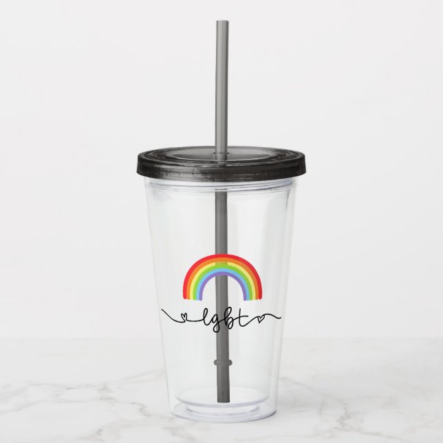Copo De Acrílico Corações LGBT e arco-íris (Frente)
