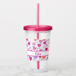 Copo De Acrílico Corações Vibrantes | Colorido | Nome personalizado