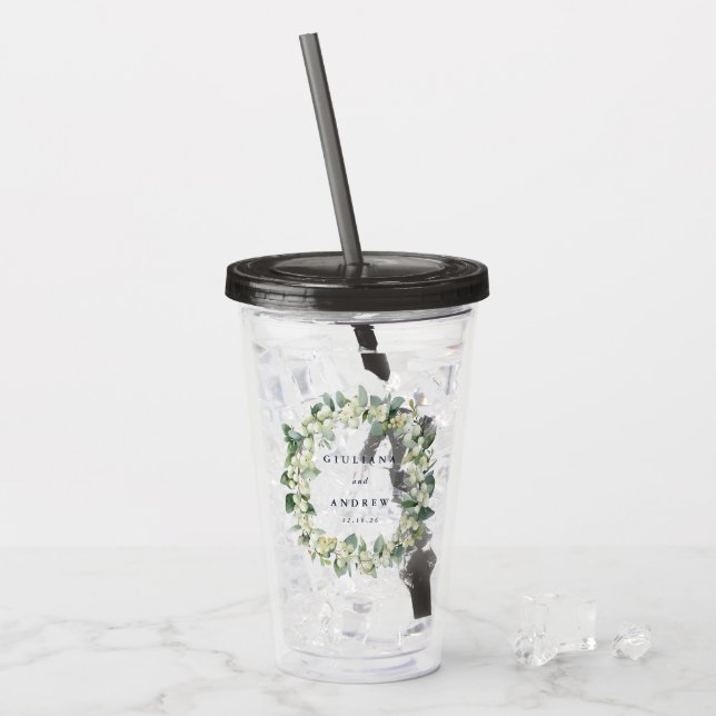 Copo De Acrílico Coroa de Casamento Personalizada com Snowberry e E (Gelo frontal)