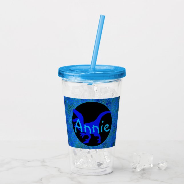 Copo De Acrílico Couro de Dinossauro Azul Personalizado (Gelo traseiro)
