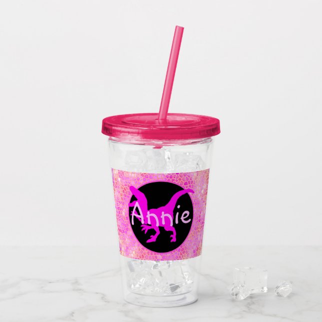 Copo De Acrílico Couro de Dinossauro Rosa Personalizado (Gelo traseiro)