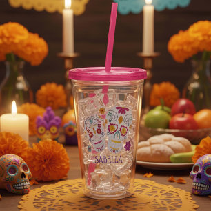 Copo De Acrílico Crânios florais bonitos do açúcar personalizado