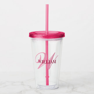 Copo De Acrílico Crie o nome do monograma personalizado cor-de-rosa