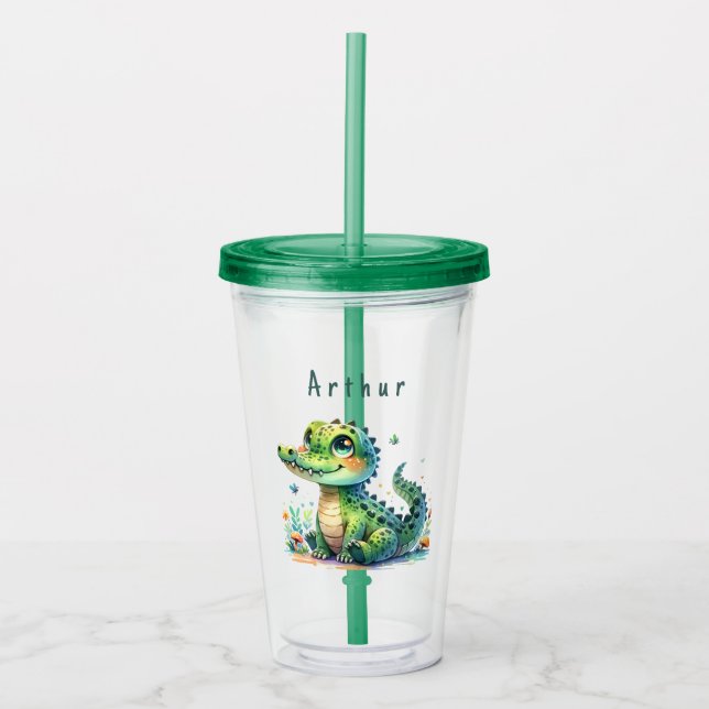 Copo De Acrílico Cuddly Croc Time - Personalized Kids' Tumbler (Frente)